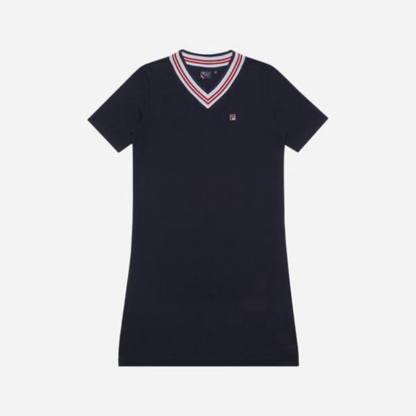 Vestidos Fila Mujer Azul Marino - Line V-Neck - España 315982XTS